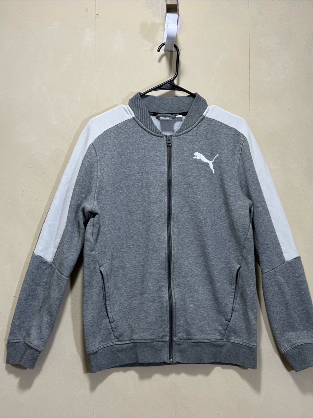 Puma Gray Zip-Up Track Jacket with White Panels Women’s Sz M
